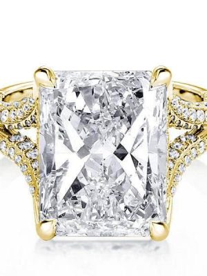 Radiant Cut Split Shank Engagement Ring - 18K Gold Plated Sterling Silver