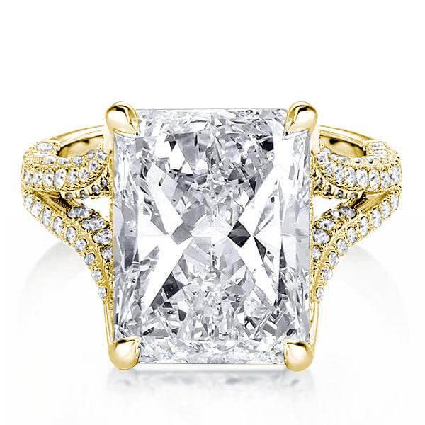 Radiant Cut Split Shank Engagement Ring - 18K Gold Plated Sterling Silver