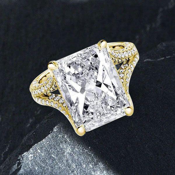 Radiant Cut Split Shank Engagement Ring - 18K Gold Plated Sterling Silver