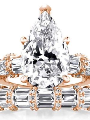 Rose Gold Pear Cut Bridal Set - 9 CT TW Wedding Ring
