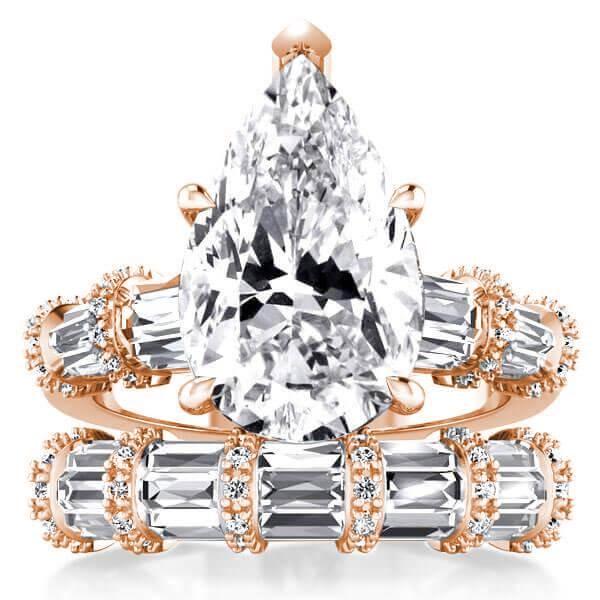 Rose Gold Pear Cut Bridal Set - 9 CT TW Wedding Ring