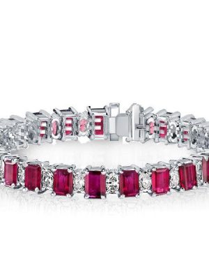 Ruby & White CZ Tennis Bracelet for Women - Sterling Silver