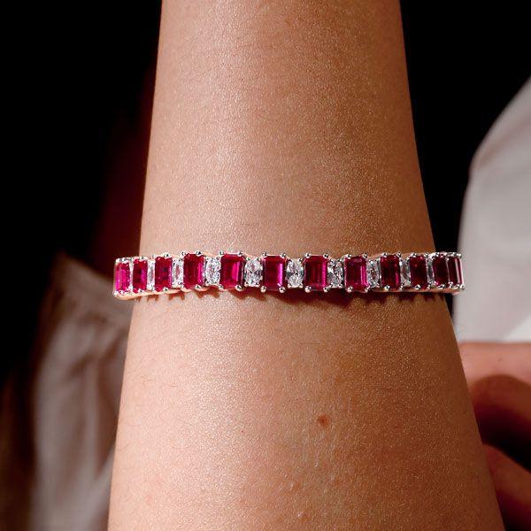 Ruby & White CZ Tennis Bracelet for Women - Sterling Silver