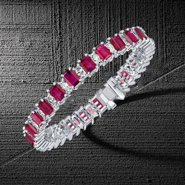 Ruby & White CZ Tennis Bracelet for Women - Sterling Silver