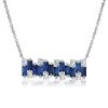 Blue Sapphire Baguette Bar Necklace - Sterling Silver, 17-22 Inch Chain