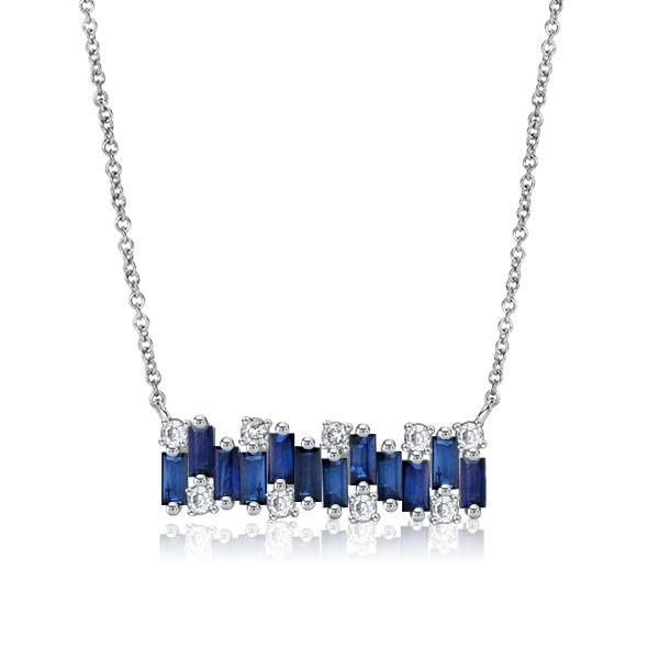 Blue Sapphire Baguette Bar Necklace - Sterling Silver, 17-22 Inch Chain