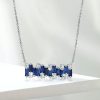 Blue Sapphire Baguette Bar Necklace - Sterling Silver, 17-22 Inch Chain