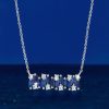 Blue Sapphire Baguette Bar Necklace - Sterling Silver, 17-22 Inch Chain