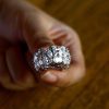 Triple Row Oval Created White Sapphire Eternity Wedding Band in Sterling Silver
