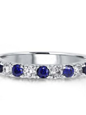 925 Sterling Silver Blue and White Sapphire Band Ring