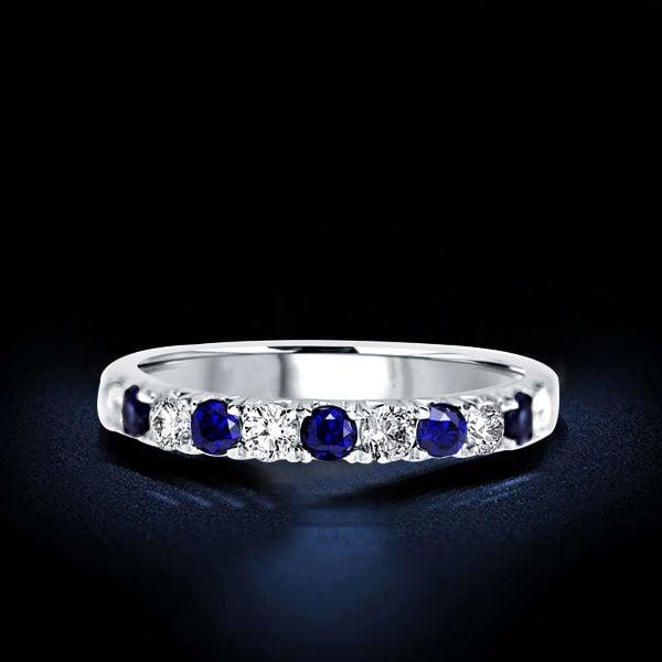 925 Sterling Silver Blue and White Sapphire Band Ring