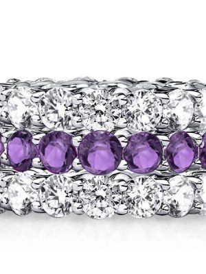 Amethyst Eternity Band Set - 925 Sterling Silver Stackable Rings