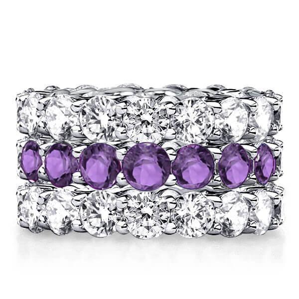Amethyst Eternity Band Set - 925 Sterling Silver Stackable Rings