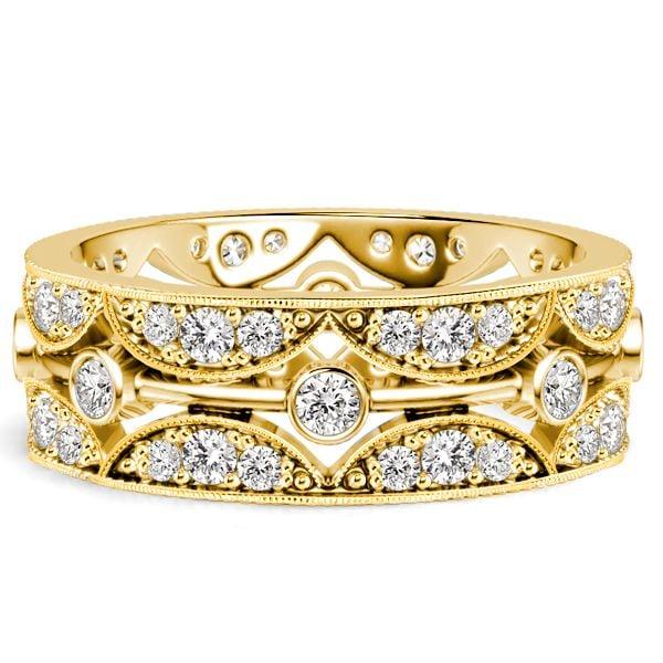 Women's Eternity Band Ring | Round Cut Stones with Golden Bezel Setting | 18K Gold Plated Sterling Silver