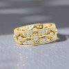 Women's Eternity Band Ring | Round Cut Stones with Golden Bezel Setting | 18K Gold Plated Sterling Silver