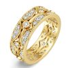 Women's Eternity Band Ring | Round Cut Stones with Golden Bezel Setting | 18K Gold Plated Sterling Silver