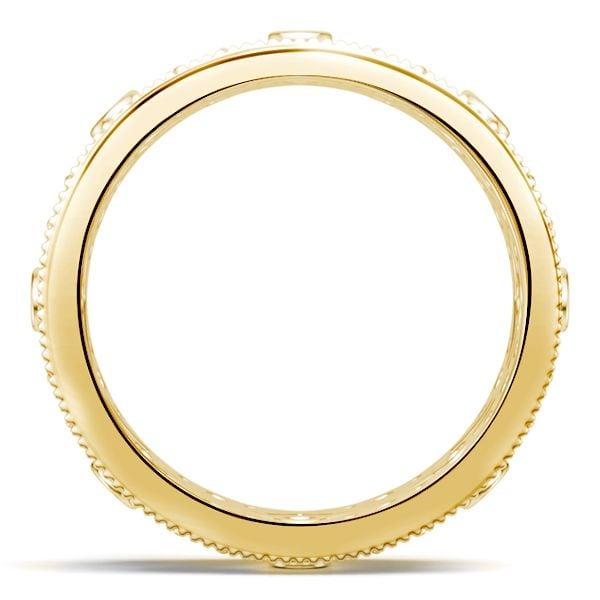 Women's Eternity Band Ring | Round Cut Stones with Golden Bezel Setting | 18K Gold Plated Sterling Silver