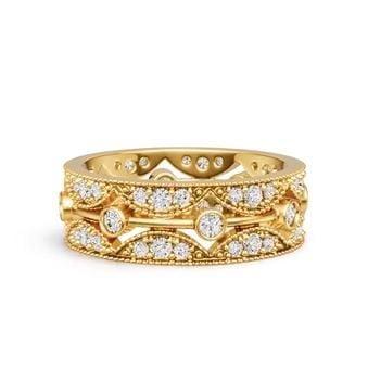 Women's Eternity Band Ring | Round Cut Stones with Golden Bezel Setting | 18K Gold Plated Sterling Silver