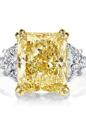 Radiant Yellow Center Stone Engagement Ring in Rhodium-Plated Sterling Silver