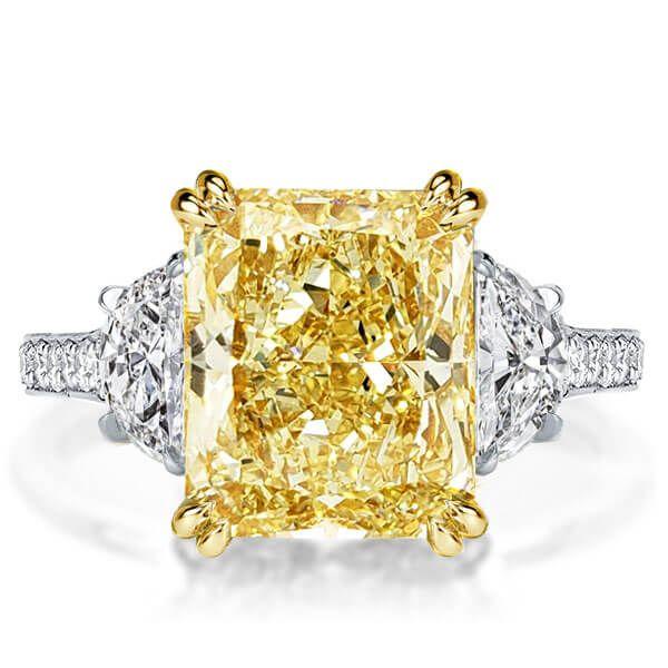 Radiant Yellow Center Stone Engagement Ring in Rhodium-Plated Sterling Silver