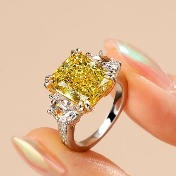 Radiant Yellow Center Stone Engagement Ring in Rhodium-Plated Sterling Silver