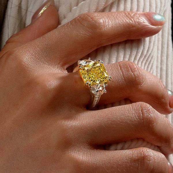 Radiant Yellow Center Stone Engagement Ring in Rhodium-Plated Sterling Silver