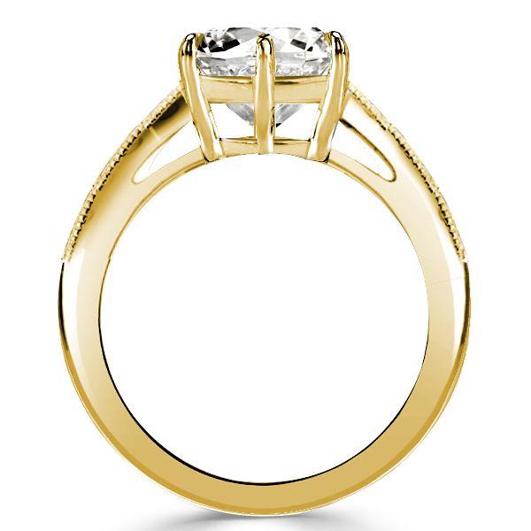Golden Round Cut White Sapphire & Emerald Accent Engagement Ring in 18K Gold Plated Sterling Silver