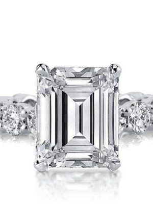 Emerald Cut Created White Sapphire Eternity Ring in Rhodium Plated 925 Sterling Silver