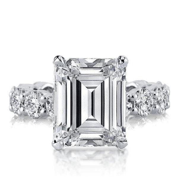 Emerald Cut Created White Sapphire Eternity Ring in Rhodium Plated 925 Sterling Silver
