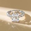 Emerald Cut Created White Sapphire Eternity Ring in Rhodium Plated 925 Sterling Silver