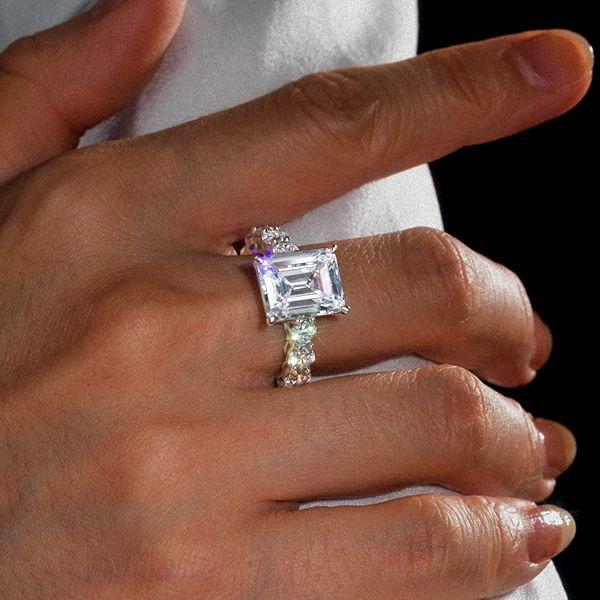 Emerald Cut Created White Sapphire Eternity Ring in Rhodium Plated 925 Sterling Silver