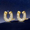 18K Gold Plated Sterling Silver Horseshoe Stud Earrings with Baguette Cut Stones