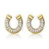 18K Gold Plated Sterling Silver Horseshoe Stud Earrings with Baguette Cut Stones