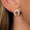 18K Gold Plated Sterling Silver Horseshoe Stud Earrings with Baguette Cut Stones