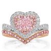 Two Tone Heart Cut Bridal Set, 1.25 CT. Center Stone, Sterling Silver Engagement and Wedding Band Set