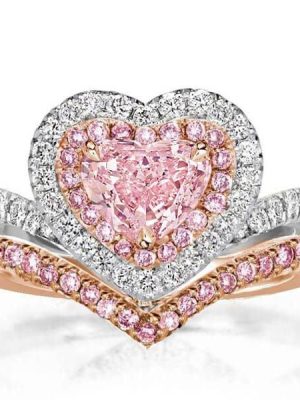 Two Tone Heart Cut Bridal Set, 1.25 CT. Center Stone, Sterling Silver Engagement and Wedding Band Set