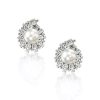 Round Cut White Pearl Stud Earrings in 925 Sterling Silver with Rhodium Finish