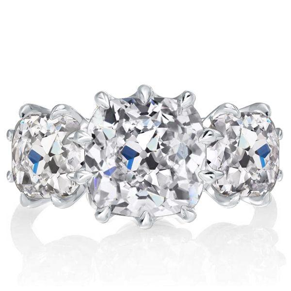 Cushion Cut Three Stone Engagement Ring - 925 Sterling Silver Promise Ring