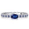 Oval Cut Blue Sapphire Ring in Rhodium Plated 925 Sterling Silver