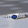 Oval Cut Blue Sapphire Ring in Rhodium Plated 925 Sterling Silver