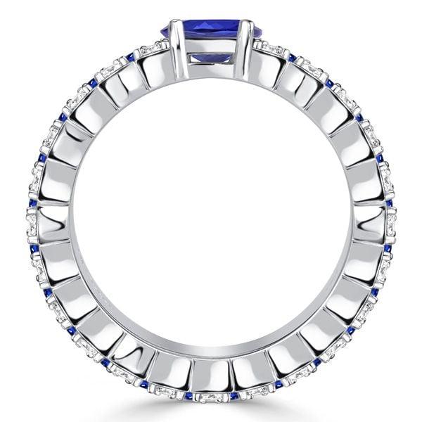 Oval Cut Blue Sapphire Ring in Rhodium Plated 925 Sterling Silver