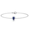 Halo Blue Sapphire Pear Cut Chain Bracelet for Women in Sterling Silver