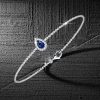 Halo Blue Sapphire Pear Cut Chain Bracelet for Women in Sterling Silver