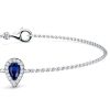 Halo Blue Sapphire Pear Cut Chain Bracelet for Women in Sterling Silver