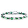 Bezel Setting Cushion Cut Emerald Tennis Bracelet in Rhodium Plated Sterling Silver