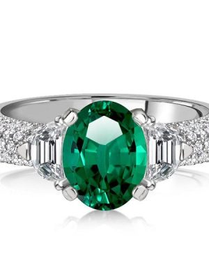 Emerald & Sapphire Oval Cut Wedding Ring - 925 Sterling Silver