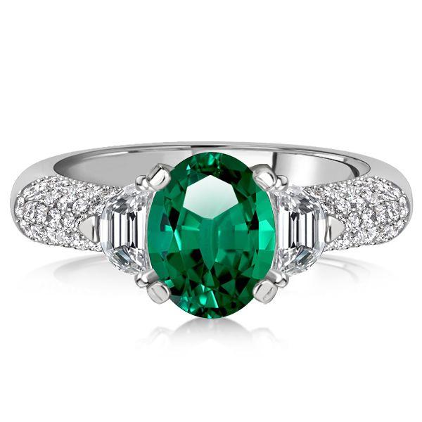 Emerald & Sapphire Oval Cut Wedding Ring - 925 Sterling Silver