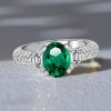 Emerald & Sapphire Oval Cut Wedding Ring - 925 Sterling Silver