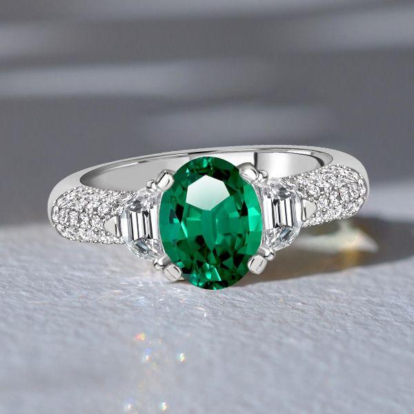 Emerald & Sapphire Oval Cut Wedding Ring - 925 Sterling Silver