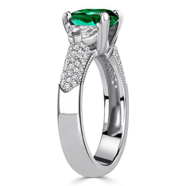 Emerald & Sapphire Oval Cut Wedding Ring - 925 Sterling Silver